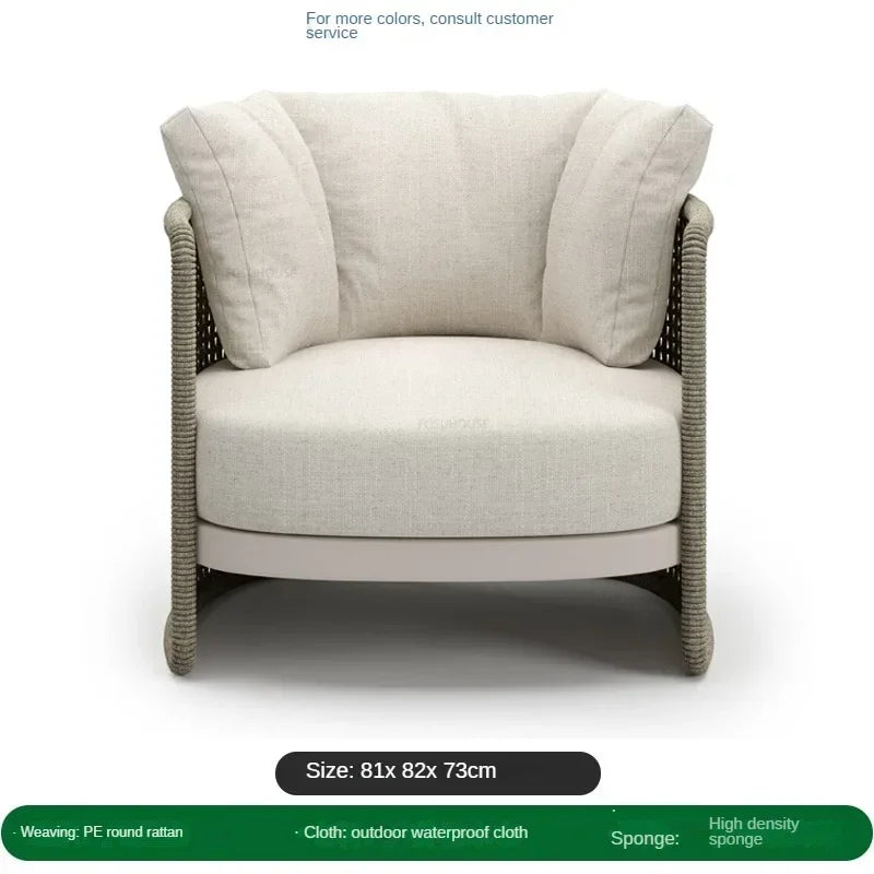 Retro Rattan Outdoor Sofas Luxury Garden Furniture Leisure Home Balcony Patio Set Rainproof and Sunproof Nordic Rope Sofa Chair