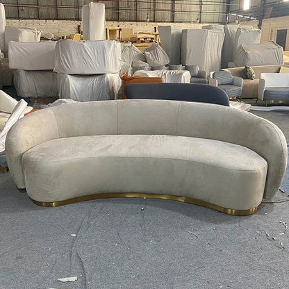 Modern Living Room Sofa Set Soft Velvet Curved Sofa With Brushed Gold Metal Base