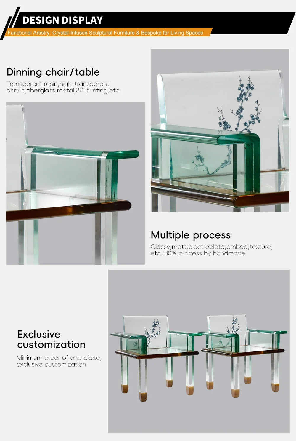 Customize Transparent Luxury Furniture Resin Dinning Chair Chair Handcrafts for Living Room ,hotel, Club