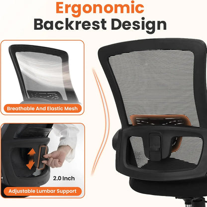 Office Desk Gaming Chair Computer High Back Mesh Seat with Rolling Wheels Ergonomic Adjustable Comfy Flip-up Armrests Lumbar Sup