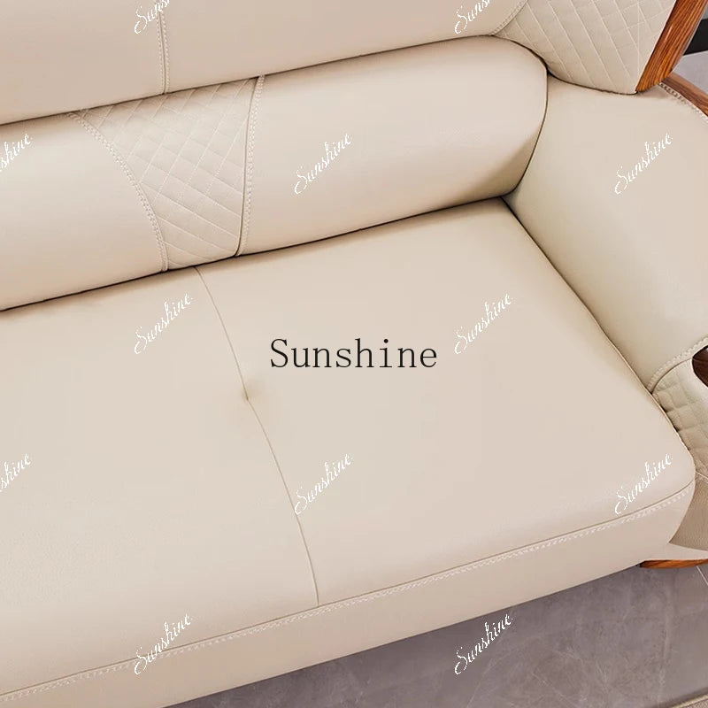 New Chinese ebony leather sofa living room modern first layer cowhide 1234 combination  FT