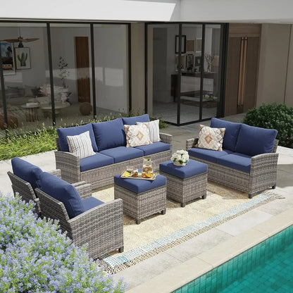 9 PCS Patio Furniture Set, Outdoor Wicker Conversation Sectional Sofa Couch Furniture Sets with Ottomans for Garden Balcony