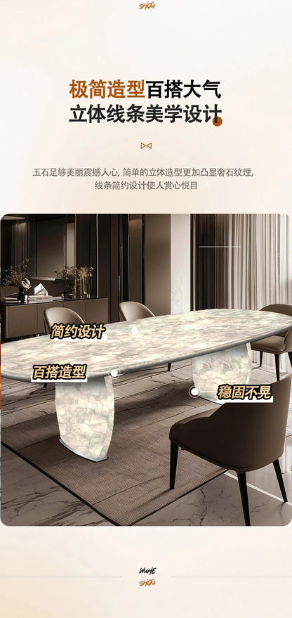 Luminous dining table Jade luxury stone dining table Light luxury large flat-floor villa High-end modern dining table