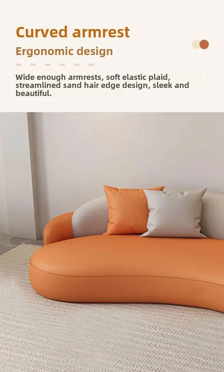 Hotel Sofa, Light Luxury Curved Leather Art Sofa, Cat Scratch Leather,  Salon Rest Set, Sofa and Coffee Combination