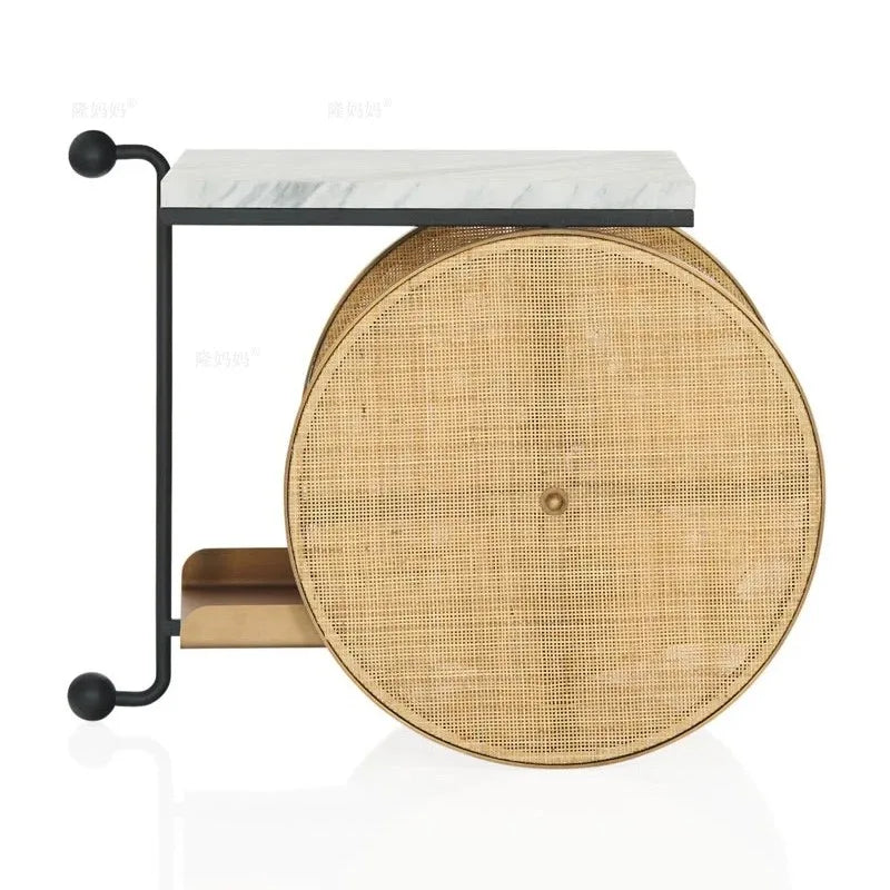 LMM simple wrought iron edge few movable cart rattan rack two-layer metal model room display rack