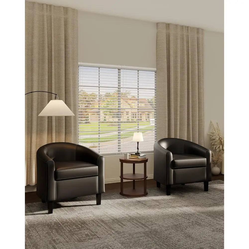 Leather-Clad Club Chairs with Padded Seats for Living Rooms, Bedrooms, and Waiting Areas in Black