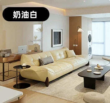 Extreme leather sofa Italian minimalist first layer cowhide living room simple medium and ancient style retro small apartment