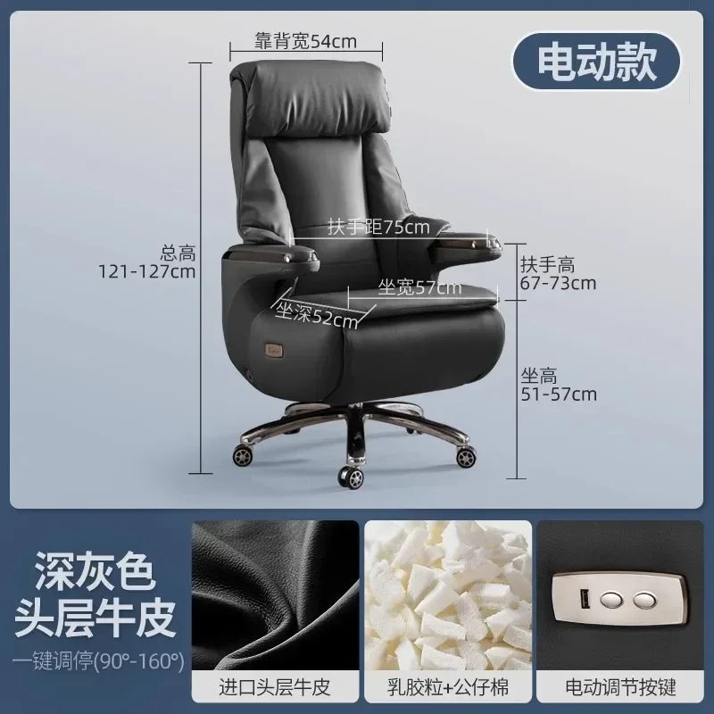 Senior Leather Office Chairs Ergonomic Comfortable Adjust Recliner Office Chairs Mobile Luxurious Furniture Silla Oficina LXOC