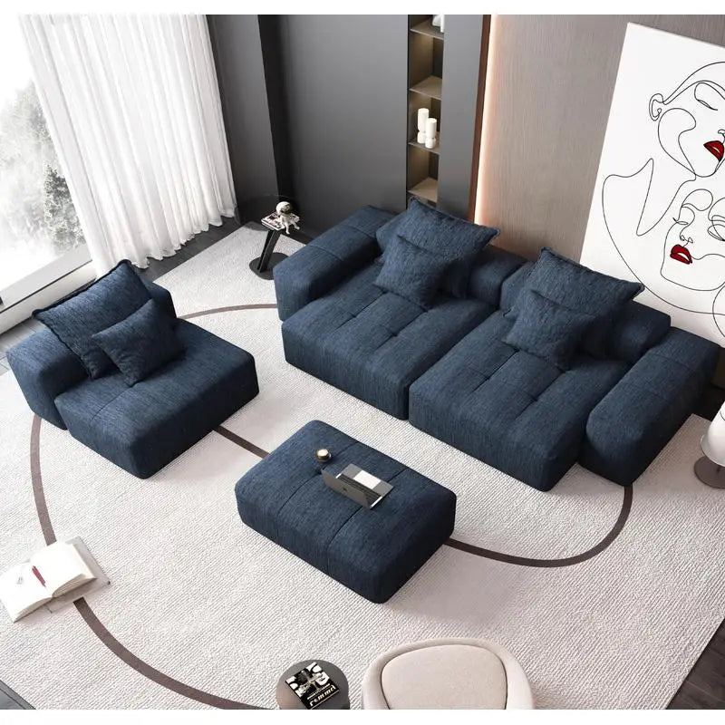 Modern Oversized Modular Sectional Sofa, Soft Chenille Fabric, 6 Pillows, DIY Tufted Combination, No Assembly, Blue Color