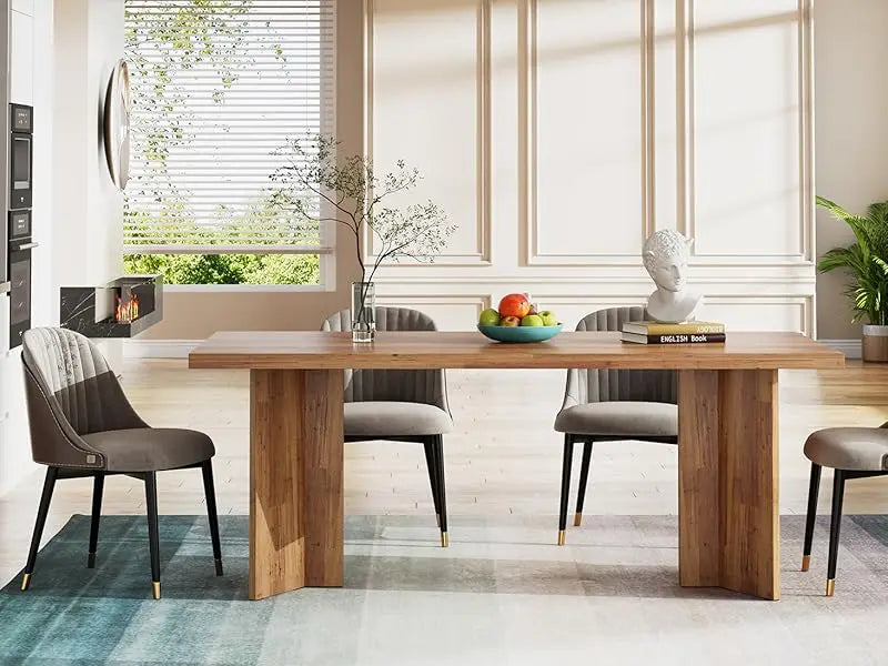 63-inch Dining Table for 4-6, Farmhouse Kitchen Table with Large Tabletop, Rectangular Eating Table for Dining Room, Living Room