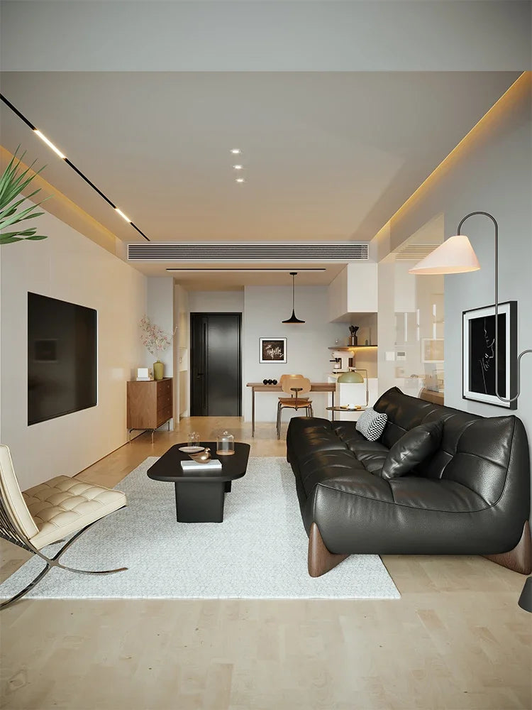 Extreme leather sofa Italian minimalist first layer cowhide living room simple medium and ancient style retro small apartment
