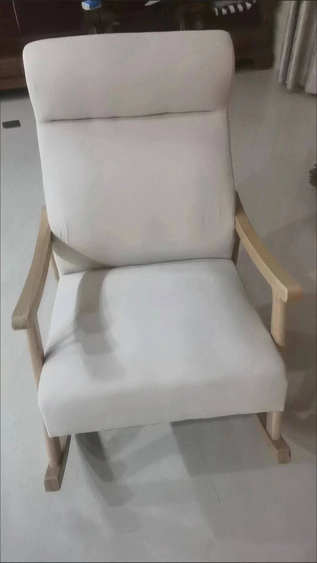 Wooden Rocking Chair Lounge Chair High Backrest Rocking Armchair Accent Chair with Lumber Pillow