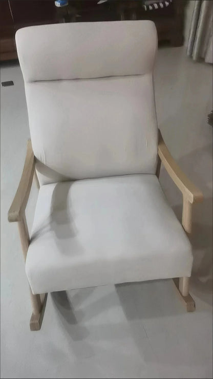 Wooden Rocking Chair Lounge Chair High Backrest Rocking Armchair Accent Chair with Lumber Pillow