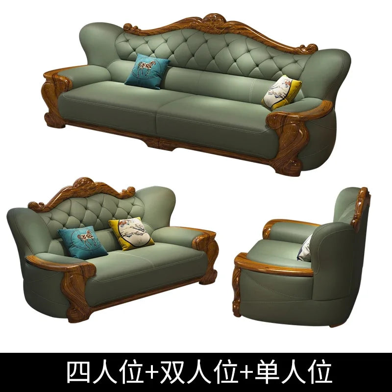 European ebony leather sofa Chinese 1234 living room combination  FT