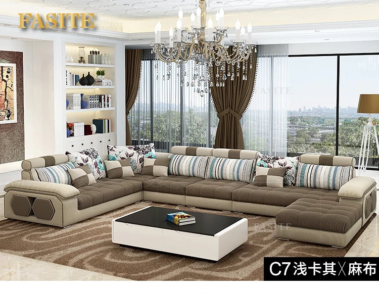 Velvet hanf linen hemp fabric sectional sofas  Living Room Sofa set furniture alon couch puff asiento muebles de sala canape U