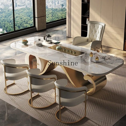 Light luxury rock slab table and chair combination modern minimalist design, creative high-end villa office tea table