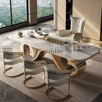 Light luxury rock slab table and chair combination modern minimalist design, creative high-end villa office tea table