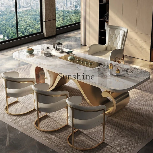 Light luxury rock slab table and chair combination modern minimalist design, creative high-end villa office tea table