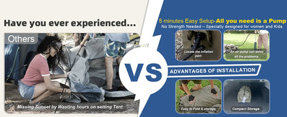 129 Square Feet Green Inflatable Camping Tent with Hand Pump,Waterproof Windproof Outdoor Blow up Tent with Chimney Stack
