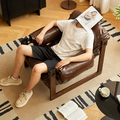 High-End Solid Wood Recliner Sofa Chair Home Personal Leisure Living Room Furniture Small Sofa Comfortable Lazy Chair