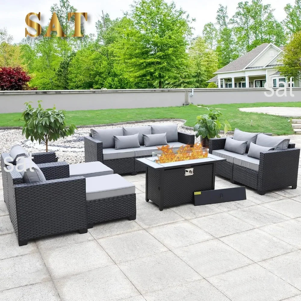 # Outdoor Furniture Sets Outdoor Propane Fire Pit Table Patio Furniture Set No-Slip Cushions And Waterproof Covers #