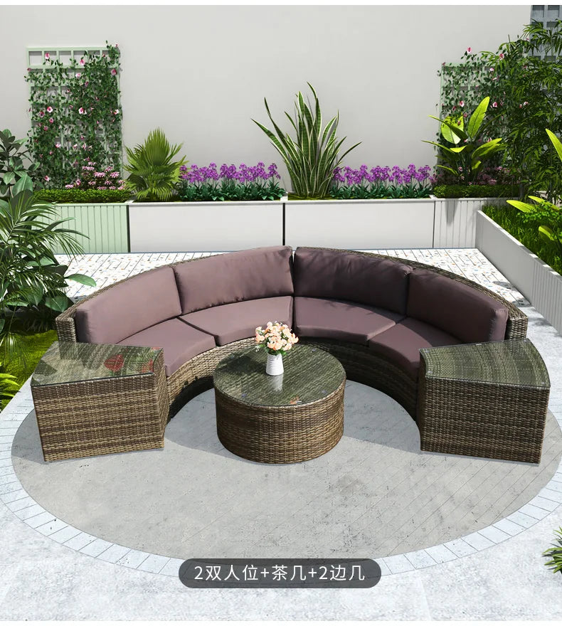 ZYH outdoor round rattan sofa combination leisure villa semi-circular rattan chair sofa