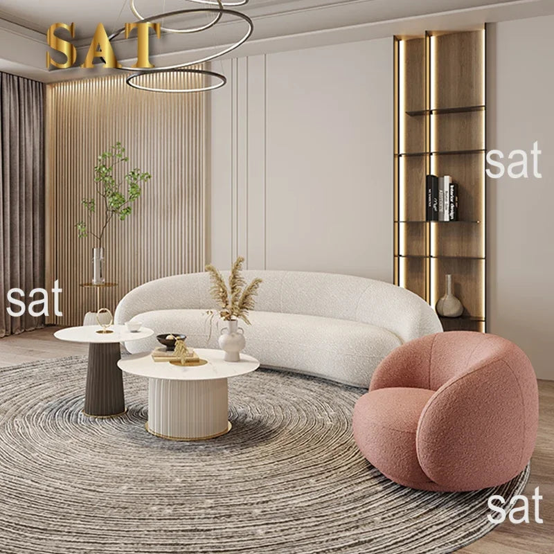 -Contemporary Minimalist Sectional Sofa Set Wood Frame with Curved Sleeper Sponge Filled for Home Hotel or Apartment