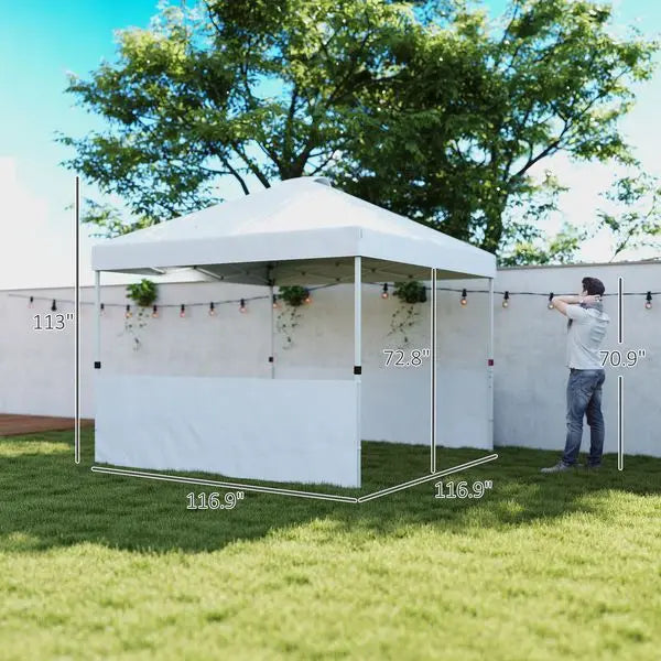 White 10'x10' Pop Up Tent UV50 Sun Protection 2 Half Sidewalls Gazebo with Wheeled Carry Bag Outdoor Use