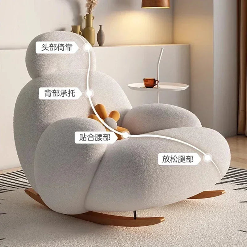 Big white Internet celebrity rocking chair lazy sofa single rocking cream living room lazy chair simple balcony bedroom