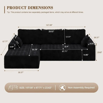 108 Inch L-Shape Sectional Sofa with 3-Seat Cloud Cushion Couch and Oversized Chaise Lounge for Living Room and Office