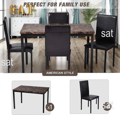 Dining Room Table Set,5-Piece Kitchen Dining Set with Glass Table Top 4 PU  Metal Frame Chairs A