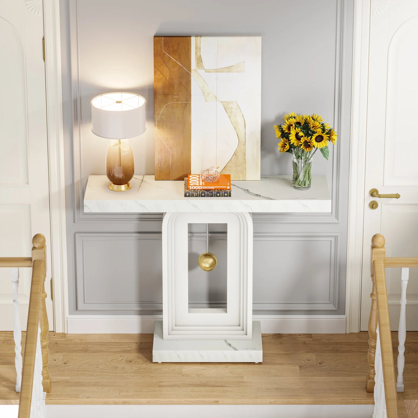 Tribesigns Modern Console Table, 40 Inches Narrow Sofa Entryway Table with Pendulum Shape Base, Contemporary Wood Accent Table