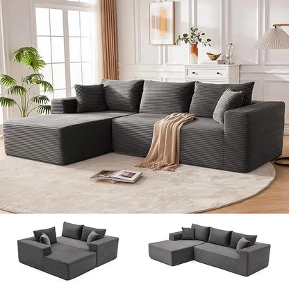 Green L-Shaped Chaise Sectional Sofa, Comfortable Deep Seated Modular Couch for Living Room, No Assembly Needed