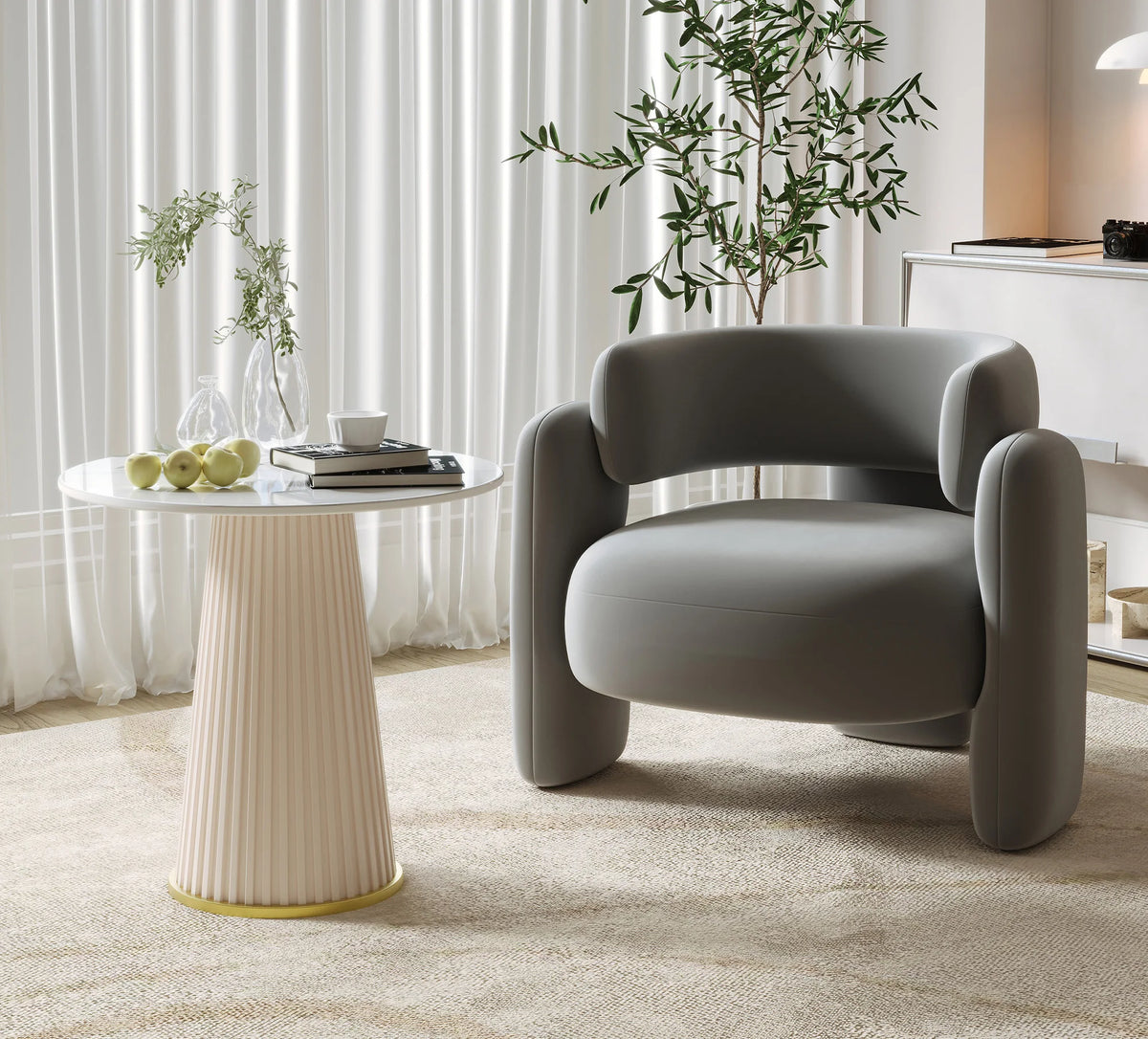 Cream Single Sofa Chair Balcony Light Luxury Chair Tea Table Combination Beauty Salon Rest Area Reception Negotiation Chair