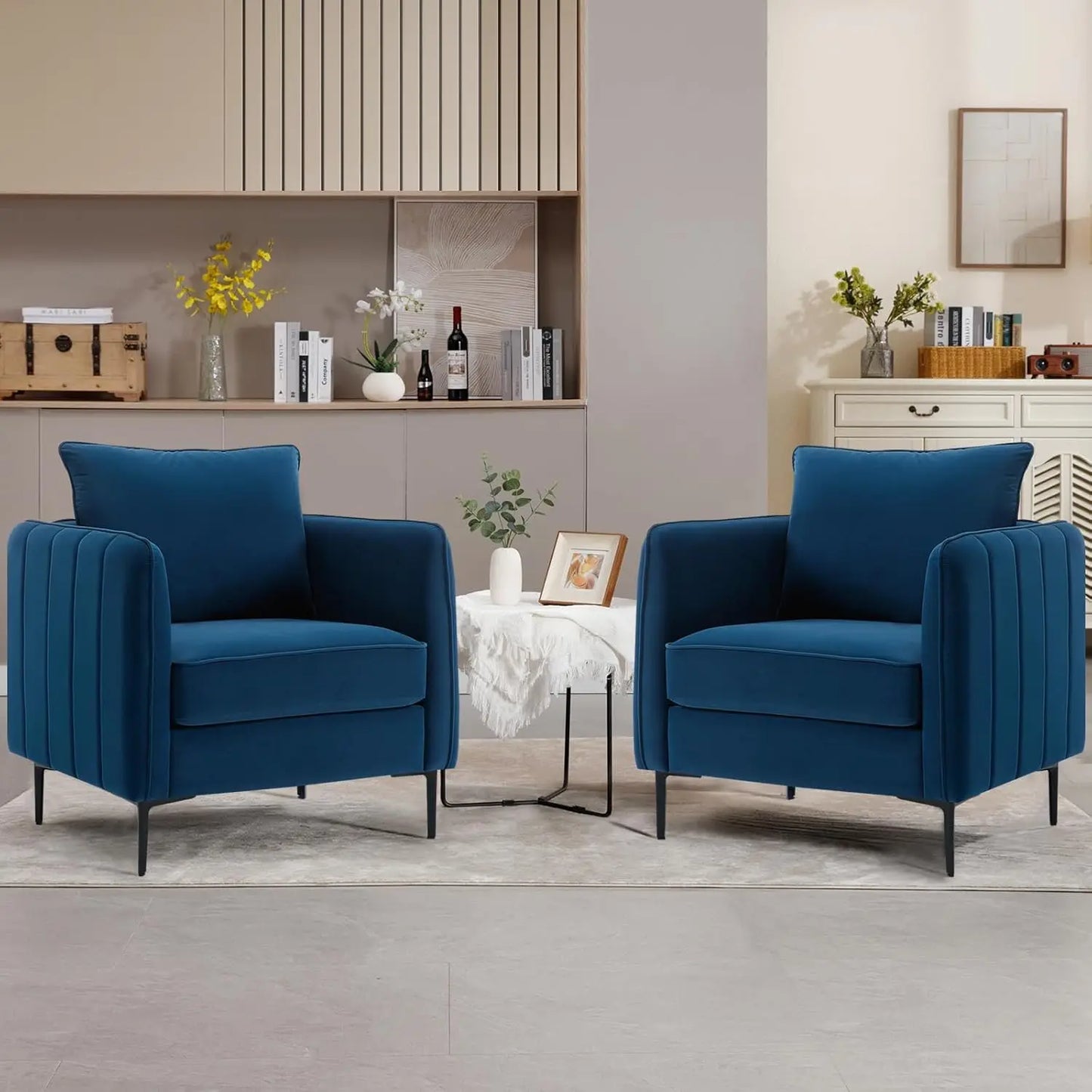 Velvet Accent Chairs Set of 2, Modern Upholstered Sofa Chair, Comfy Armchair with Thick Cushion & Metal Legs, Customized