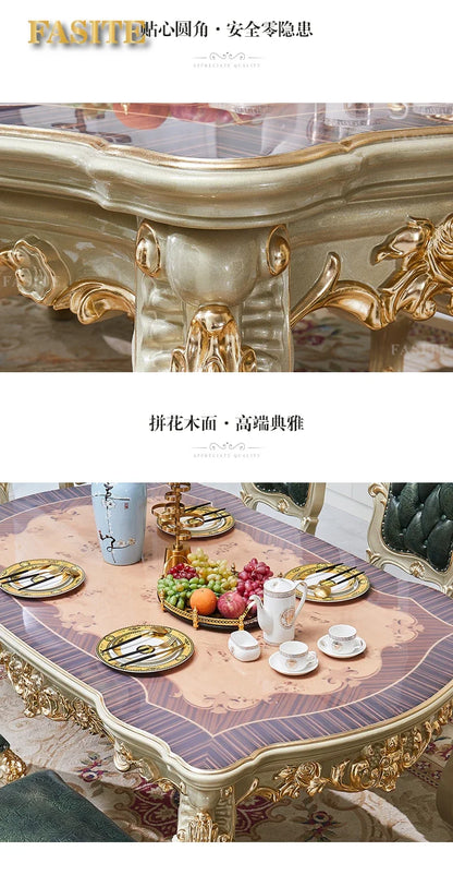 Nordic European solid wood dining table and chair combination household luxury American champagne gold dining table rectangular