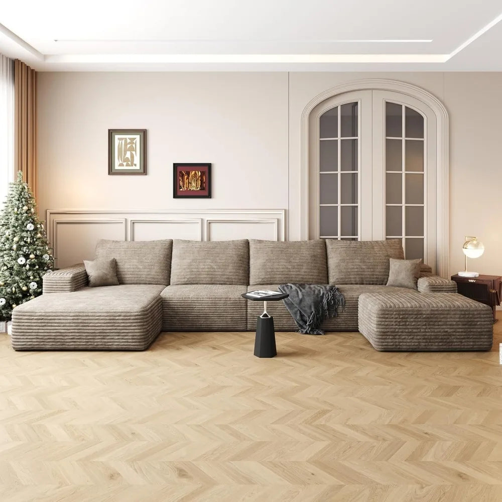 107" Boneless Couch with L Shaped Chaise, Plush Corduroy Sleeper Sectional Sofa, Deep Seat Comfy Couches for Living Room Bedroom