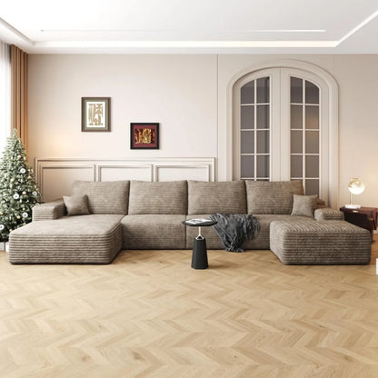 107" Boneless Couch with L Shaped Chaise, Plush Corduroy Sleeper Sectional Sofa, Deep Seat Comfy Couches for Living Room Bedroom