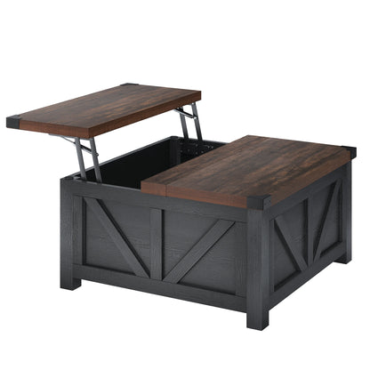 35.6"/40'' Lift Top Coffee Table with Storage, Square Coffee Table for Living Room, Farmhouse Coffee Table with Large Hidden