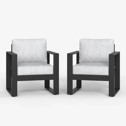 Outdoor Patio Aluminum Chair Modern Metal Armchair Set of 2 with Washable Thick Cushions