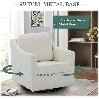 Swivel Accent Chair, 360° Rotation Chenille Fabric Upholstered Leisure Armchair with Lumbar Pillow for Living Room Bedroom Home