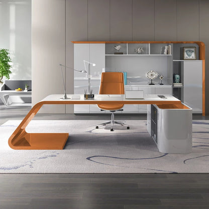 The boss's desk is minimalist, modern, large class, painted, and the president's desk is a female fashion manager