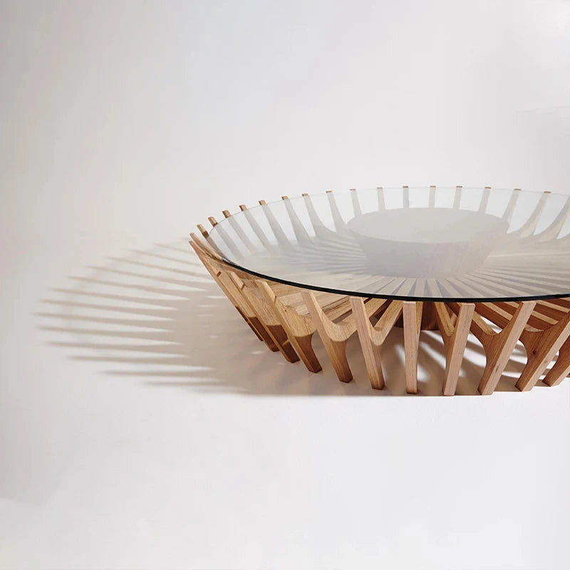 Table à thé ronde minimaliste italienne en bois massif Table à thé en verre de Style silencieux minimaliste Post-moderne