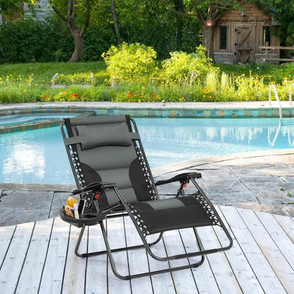 Oversized Zero Gravity Chair with Full Padding, Adjustable Outdoor Patio Lounger, Portable Anti-Gravity Recliner with Carry Bag