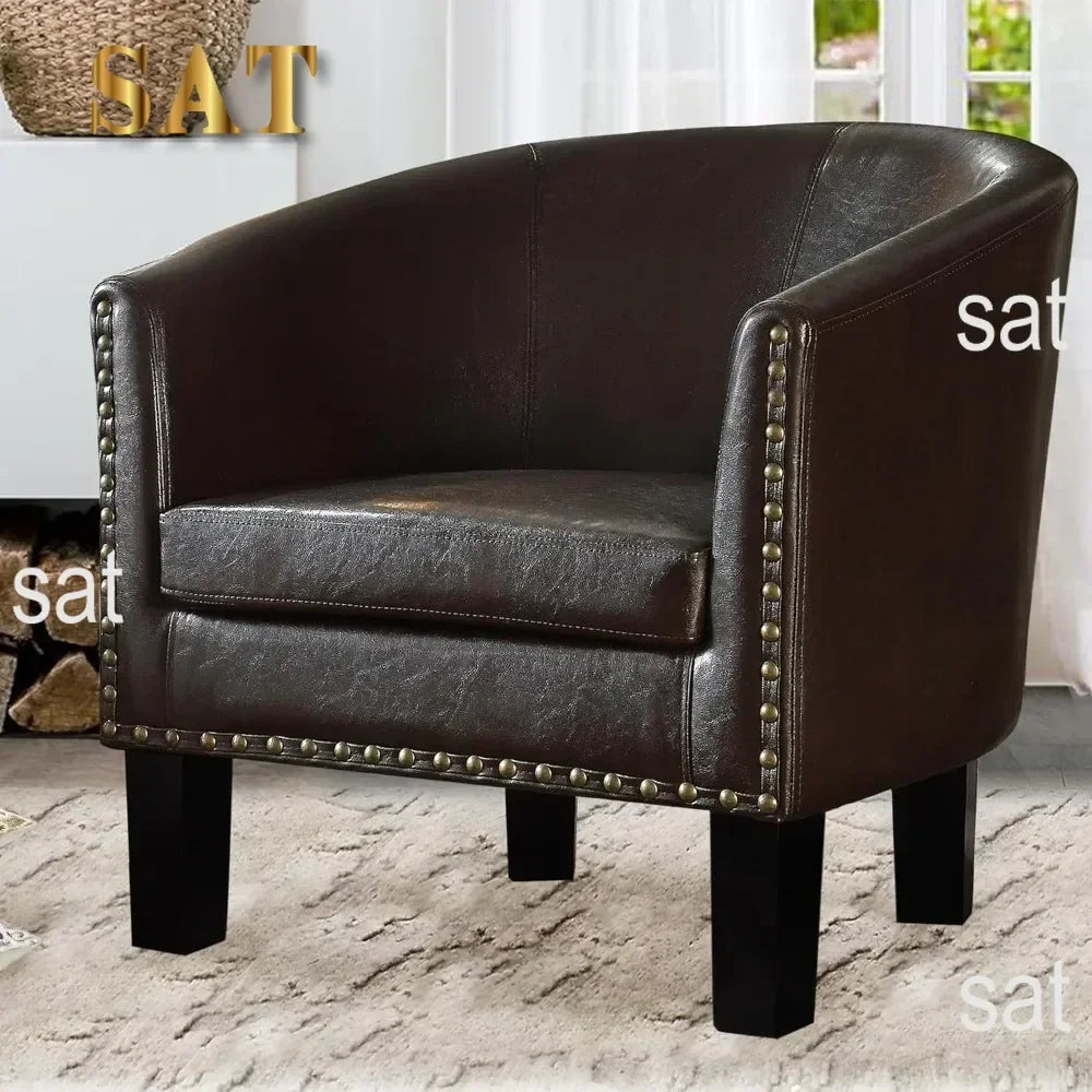-Living Room Chairs Relaxing Chair Chaise Longisers Dark Brown Faux Leather Upholstery Chairs Club Style Armchairs Furniture Hom