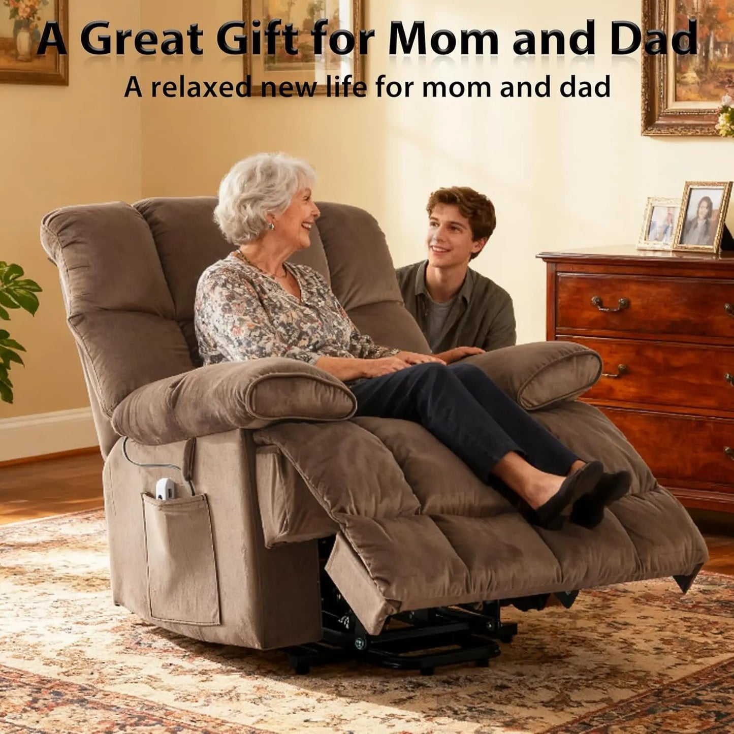 Electric Velvet Power Lift Recliner Chair with Heat Massage And Side Pockets for Elderly Home Theater Seating Customized Comfort