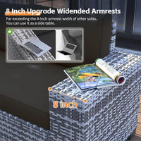 Hot-Sell! 13 Piece Patio Furniture Set with Fire Pit Table, 8''Wide Armrest Modular Rattan Outdoor Sectional Sofa Set,Grey/Black