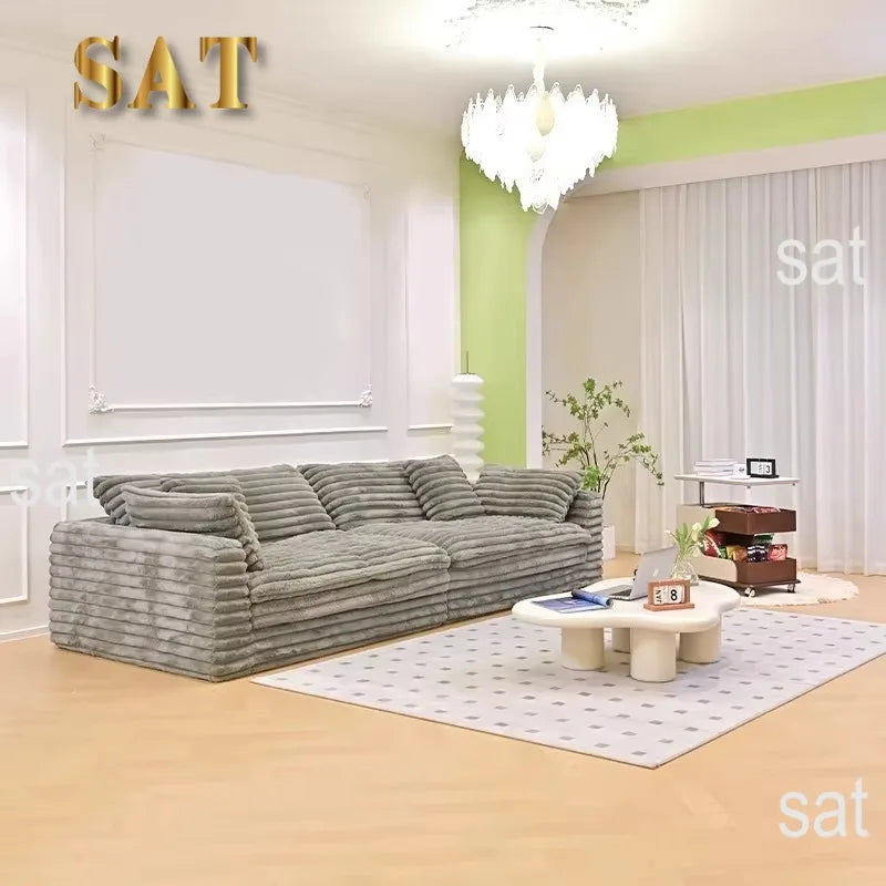 -+Light Luxury Lazy Thick Solid Wood Frame Technology Velvet Clouds Sofa Large Sitting Deep Section Sofa Set Removable Washable