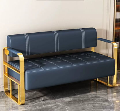 Beauty Salon Barbershop Waiting Area Furniture Gold Metal Frame Leather Double Seats Hospital  Public Airport Waiting Room Chair