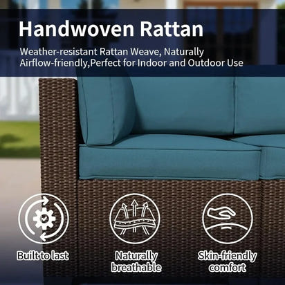 Outdoor Patio Furniture Set, Rattan Sectional Sofa, Conversation Set with Waterproof Cushion and Coffee Table